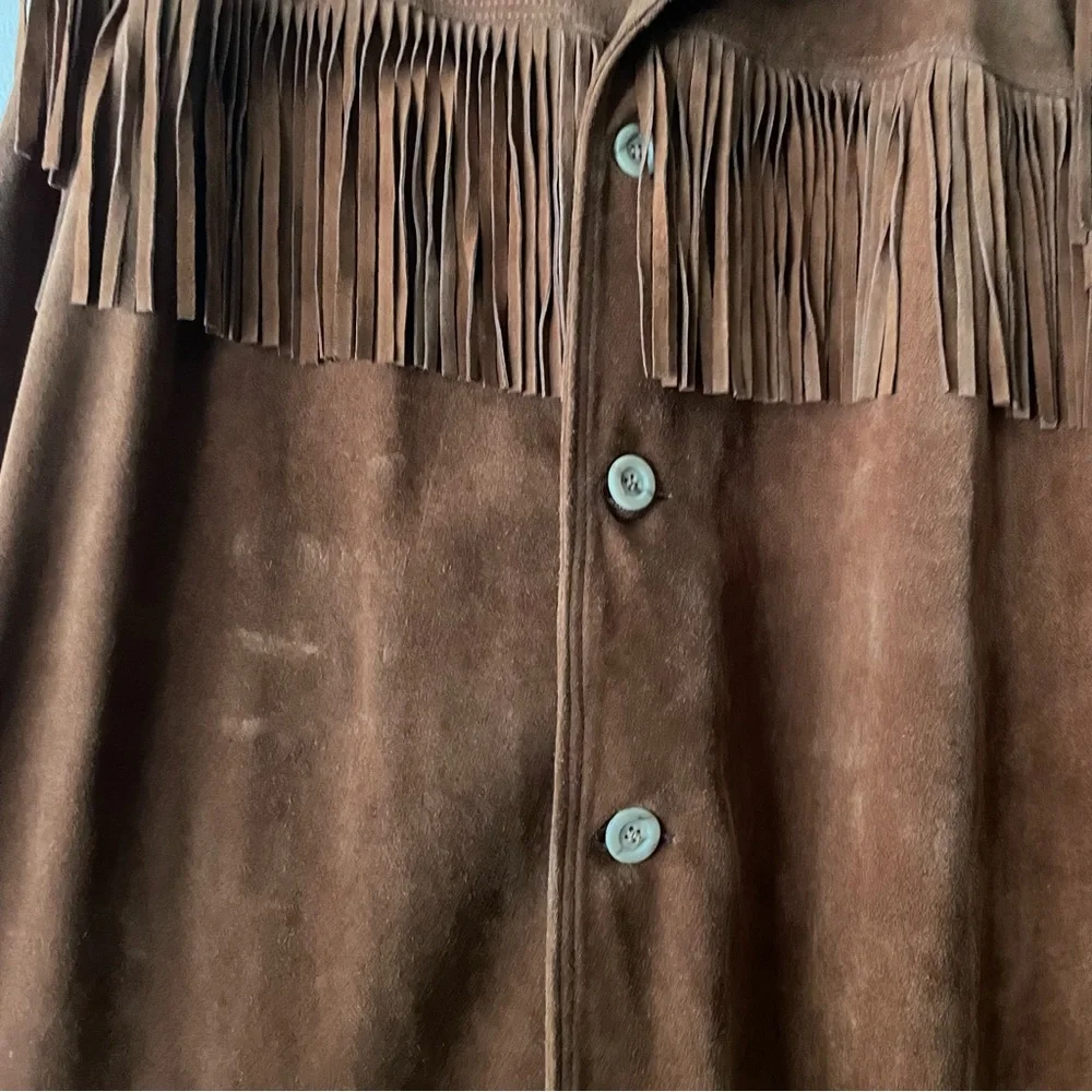Leather Suede Fringe Jacket XL Western VTG DeerWear Made in USA Bohemian - Picture 9 of 10